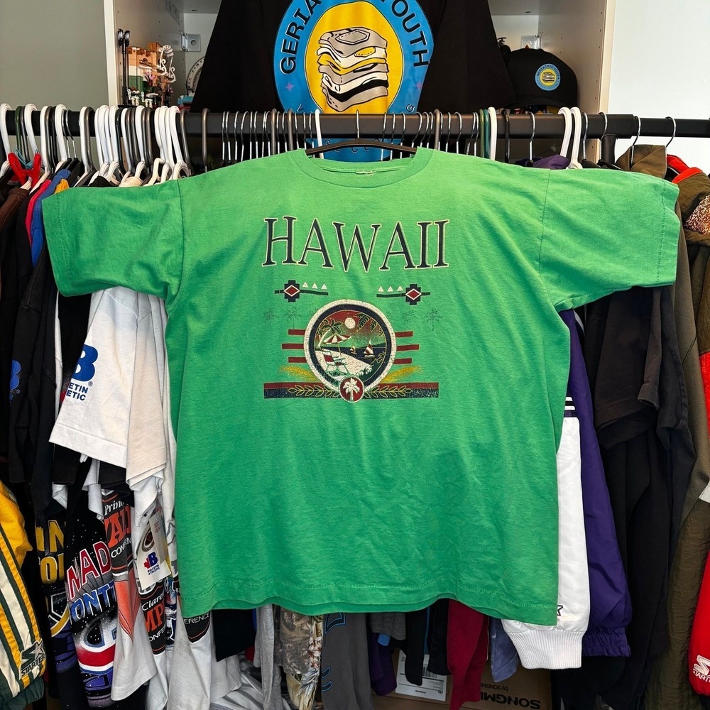 Vintage Hawaii Tourist Single Stitch T Shirt XL Green Hawaii Souvenir USA